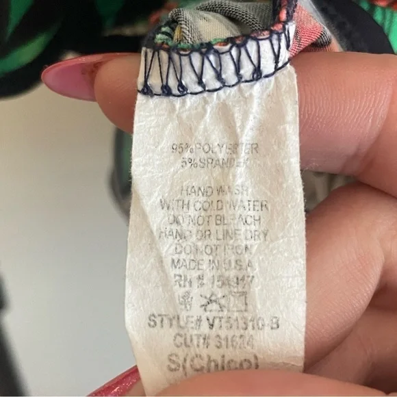 Off The shoulder Navy Floral Top Small Ruffle Tie Front Resort Feminine Tropical - Picture 10 of 10